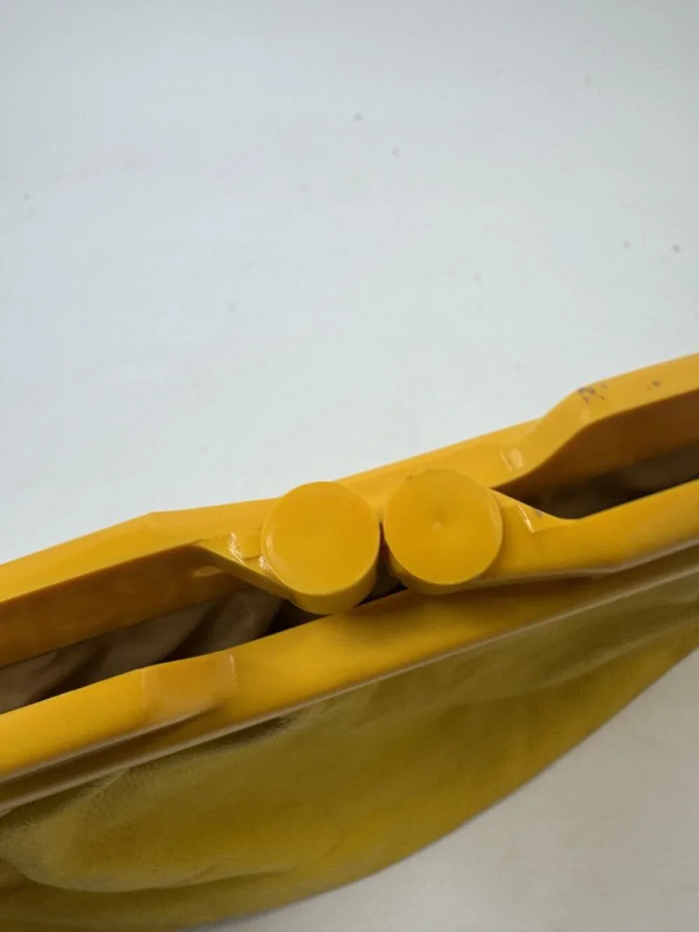 Vintage Yellow Leather Clutch Purse With Snap Closure & Fabric Interior Made In